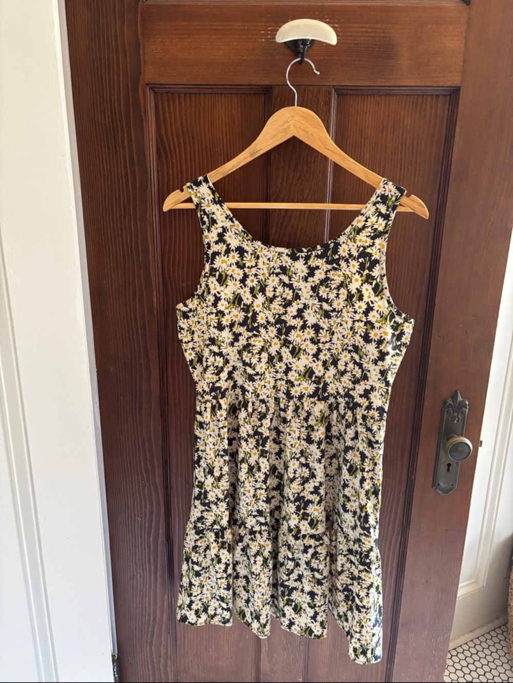 Toad&Co Black Mini Dress with White & Yellow Daisy Print